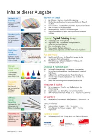 Inhaltsverzeichnis "Flexo+Tief-Druck 6-2023"