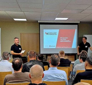 Markus Muehlfeit u, Rudolf Mederle bei der Begruessung