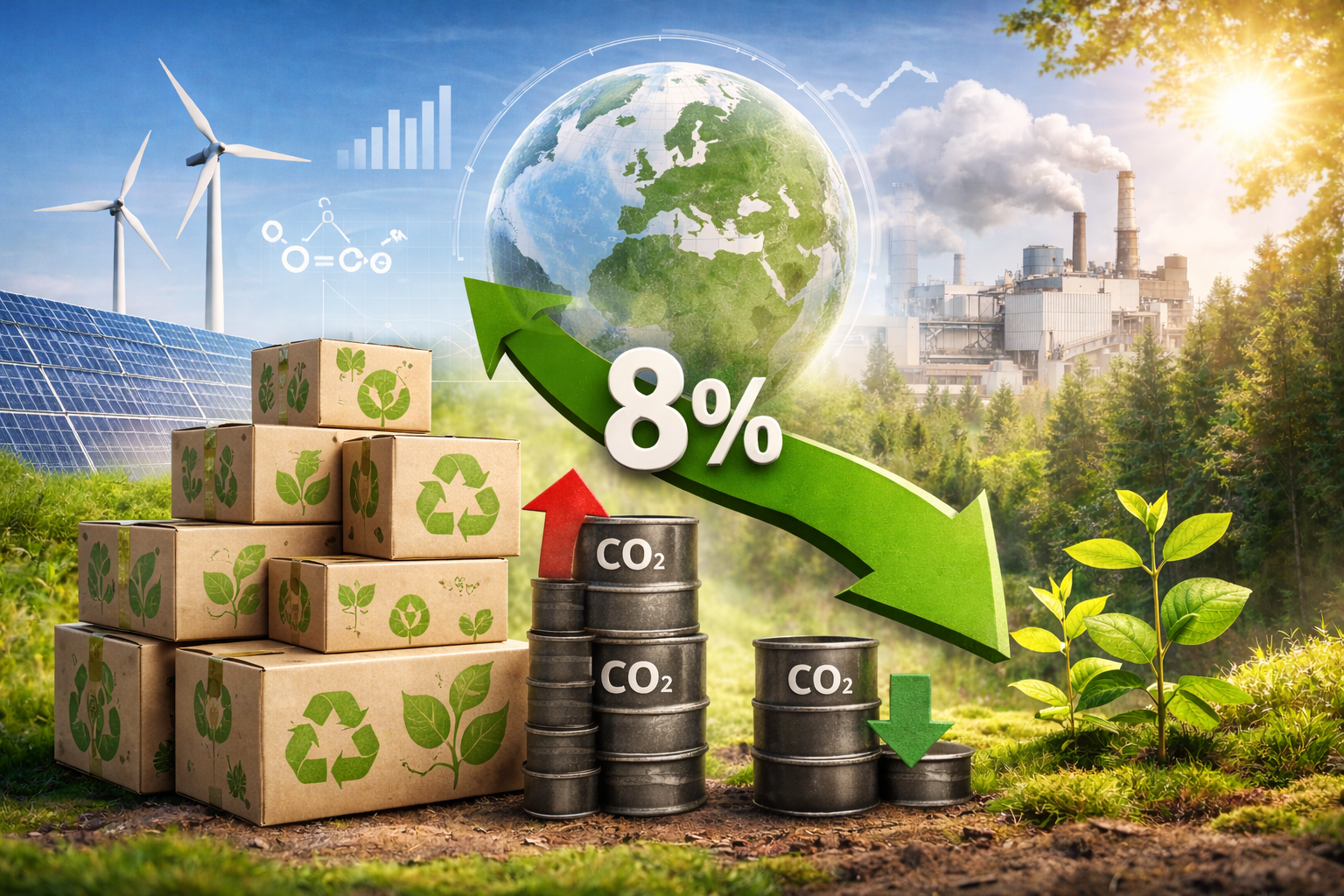 Europäische Kartonindustrie senkt fossilen CO₂-Fußabdruck um weitere 8 Prozent